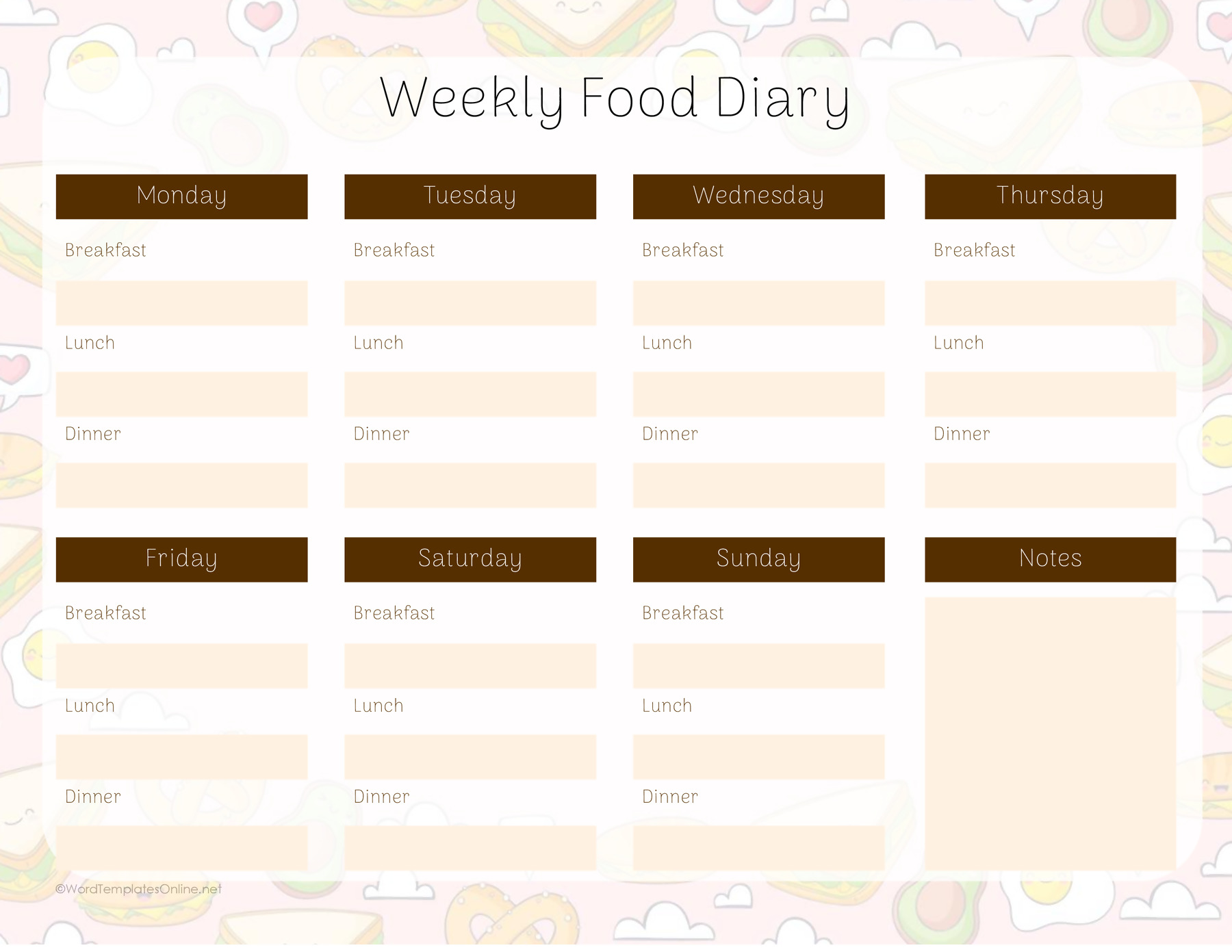 Weekly Food Diary Template Free Download Word