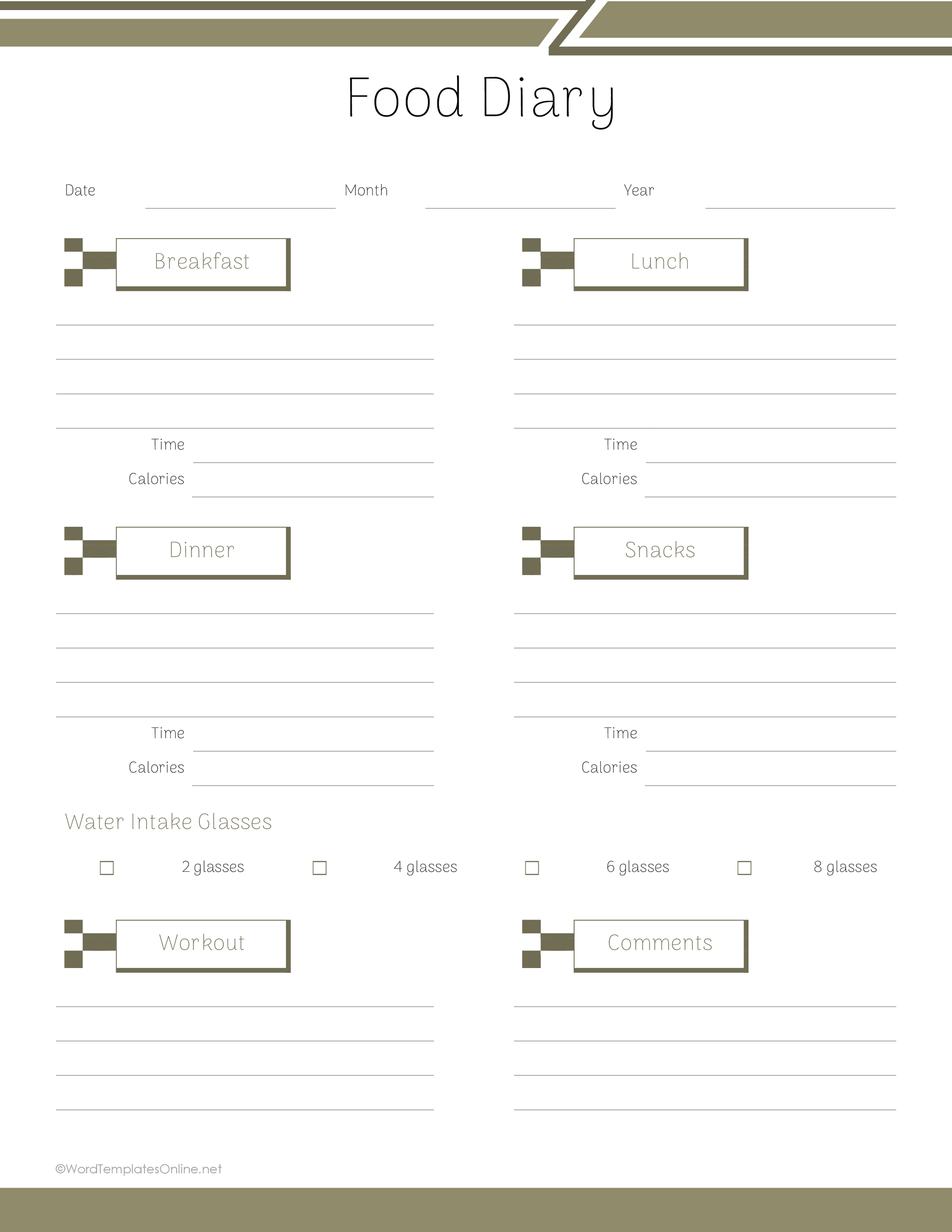 Food Log Book Template MS Word Editable