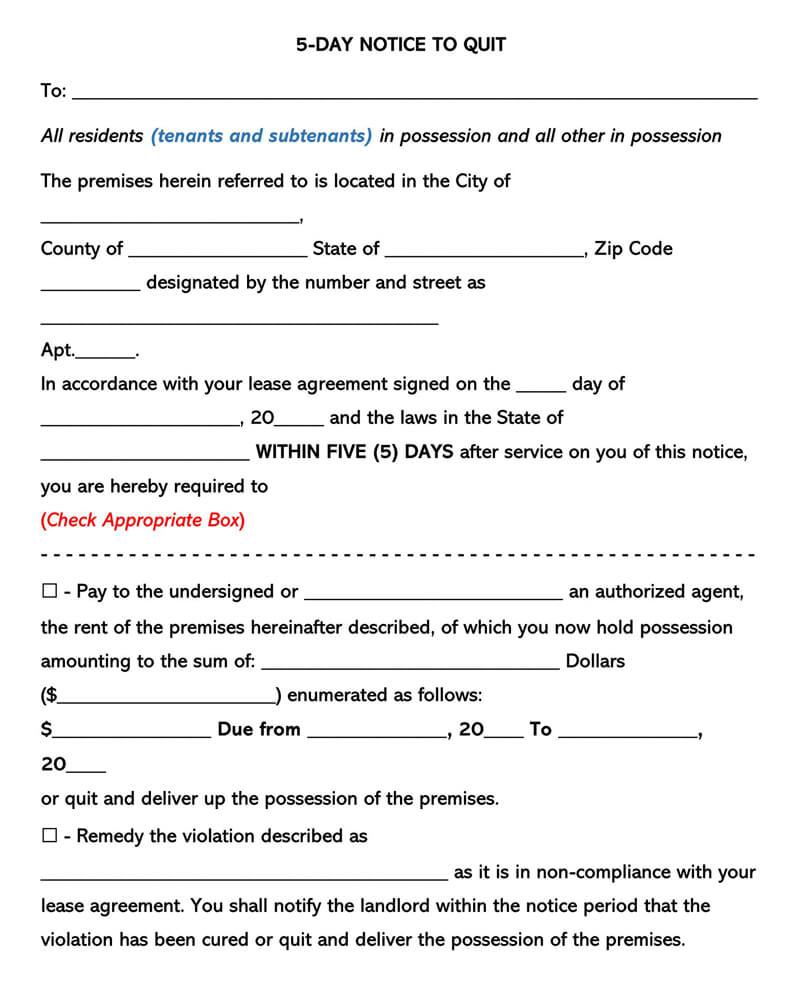 5 Day Eviction Notice Form
