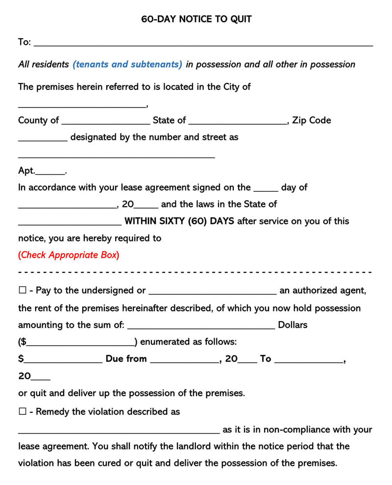 60 Day Eviction Notice Form