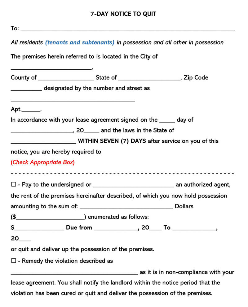 Free Eviction Notice Notice To Quit Forms Word Pdf