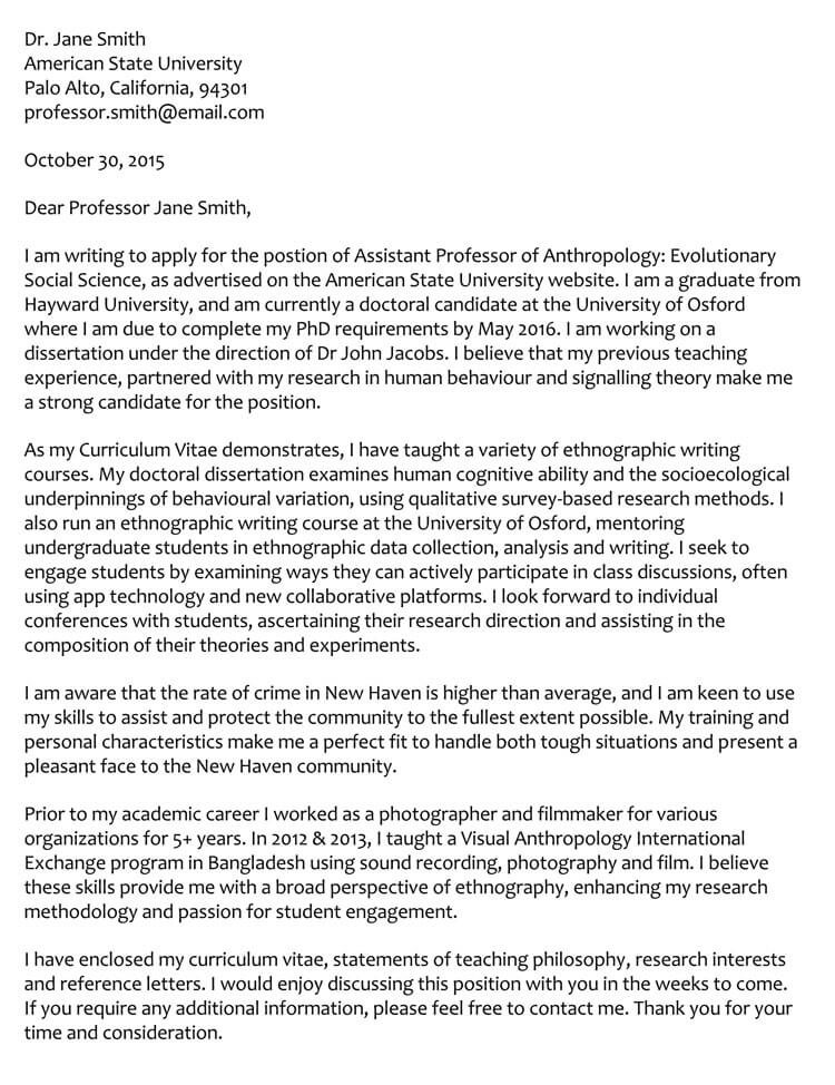 Academic cover letter template with editable fields