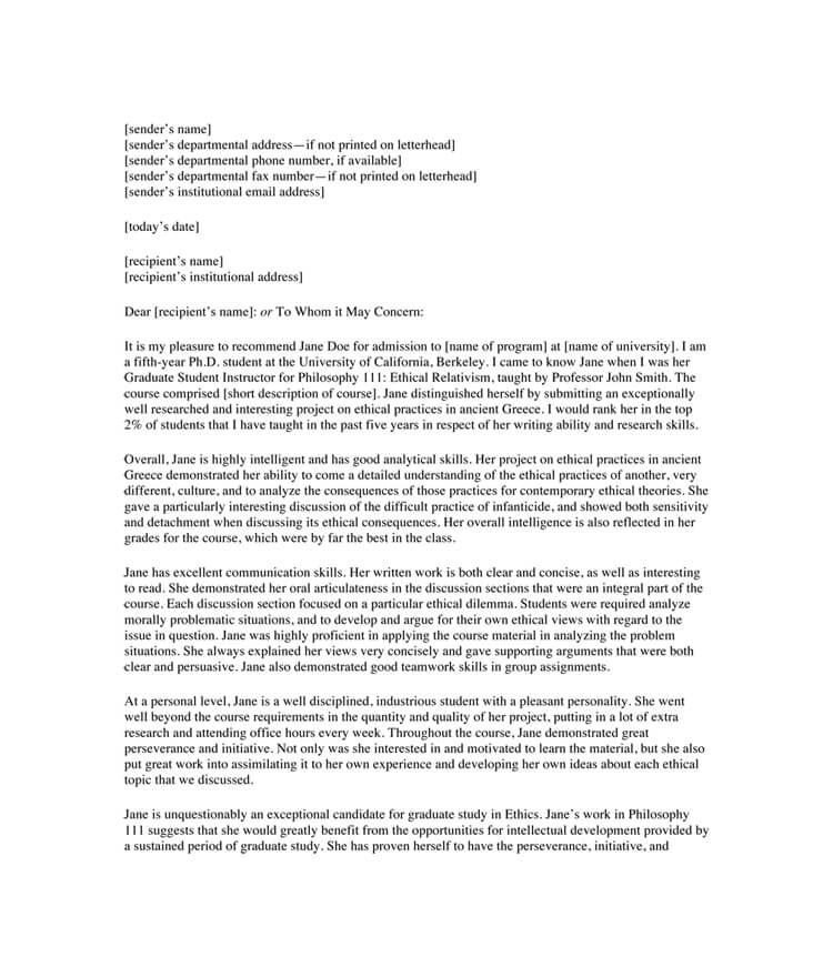 recommendation letter for student