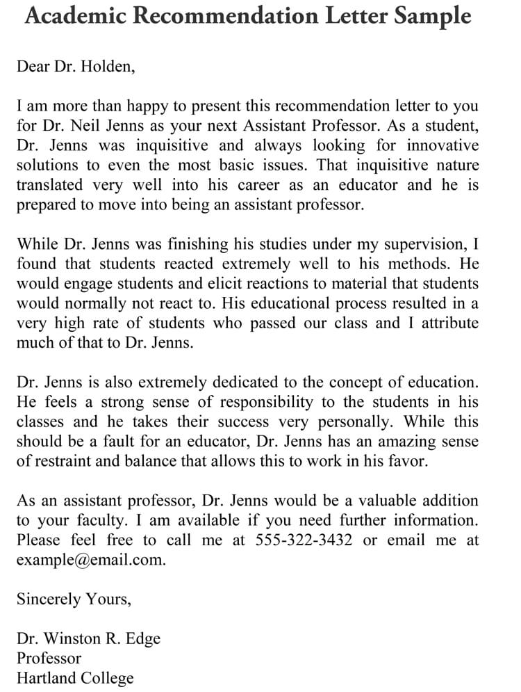 recommendation letter for research project sample