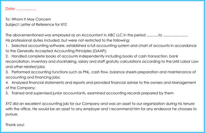 Accountant Reference Letter for Finance