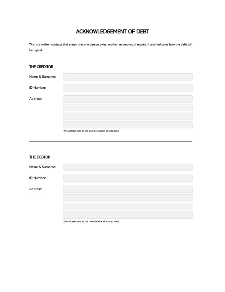 Editable acknowledgment of debt form template 03