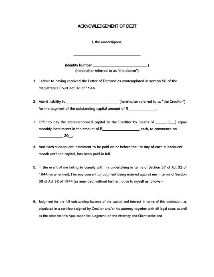Printable acknowledgment of debt form format 06