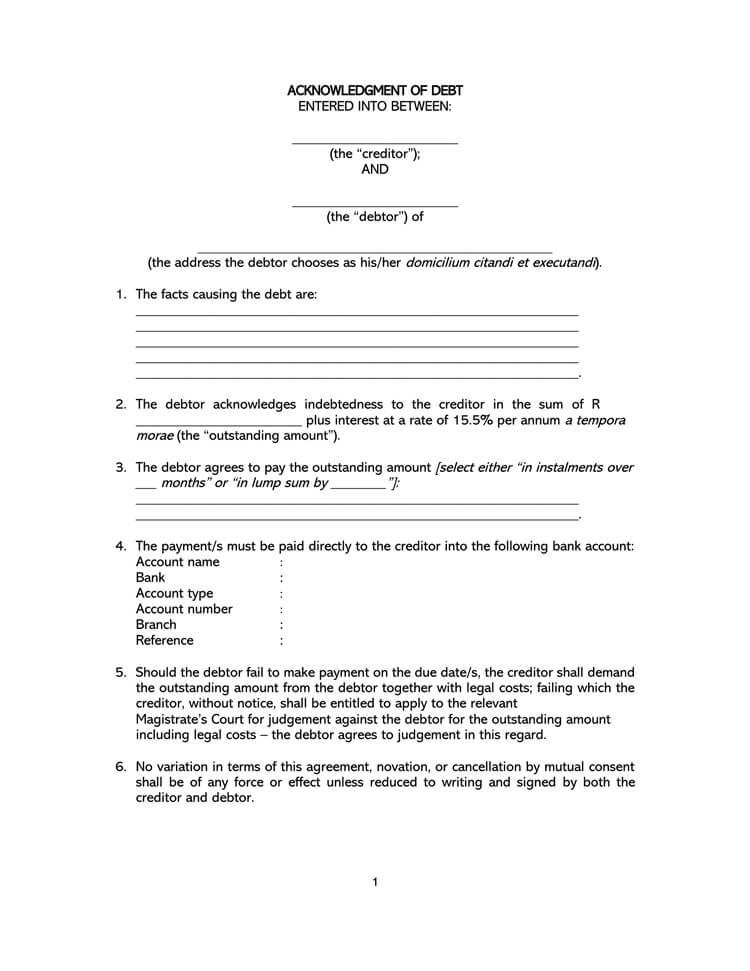 Free acknowledgment of debt form template 01