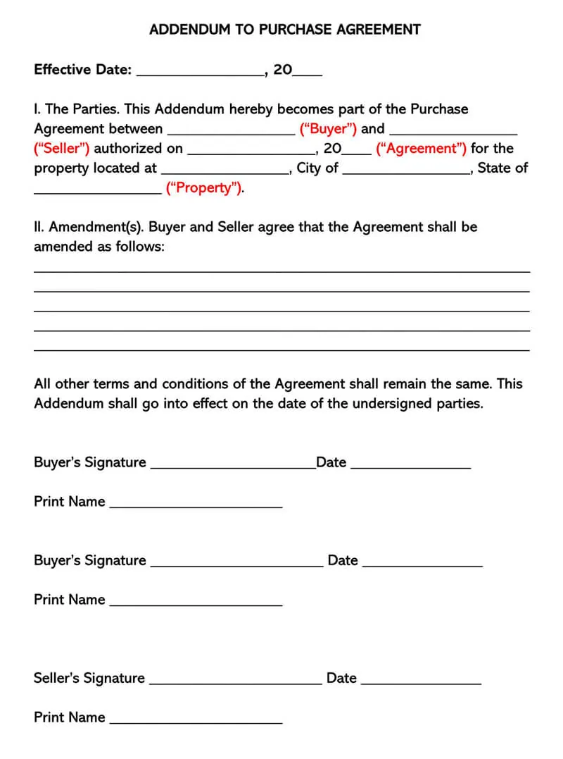 Free Purchase Agreement Addendum Templates (Word - PDF) Intended For credit purchase agreement template