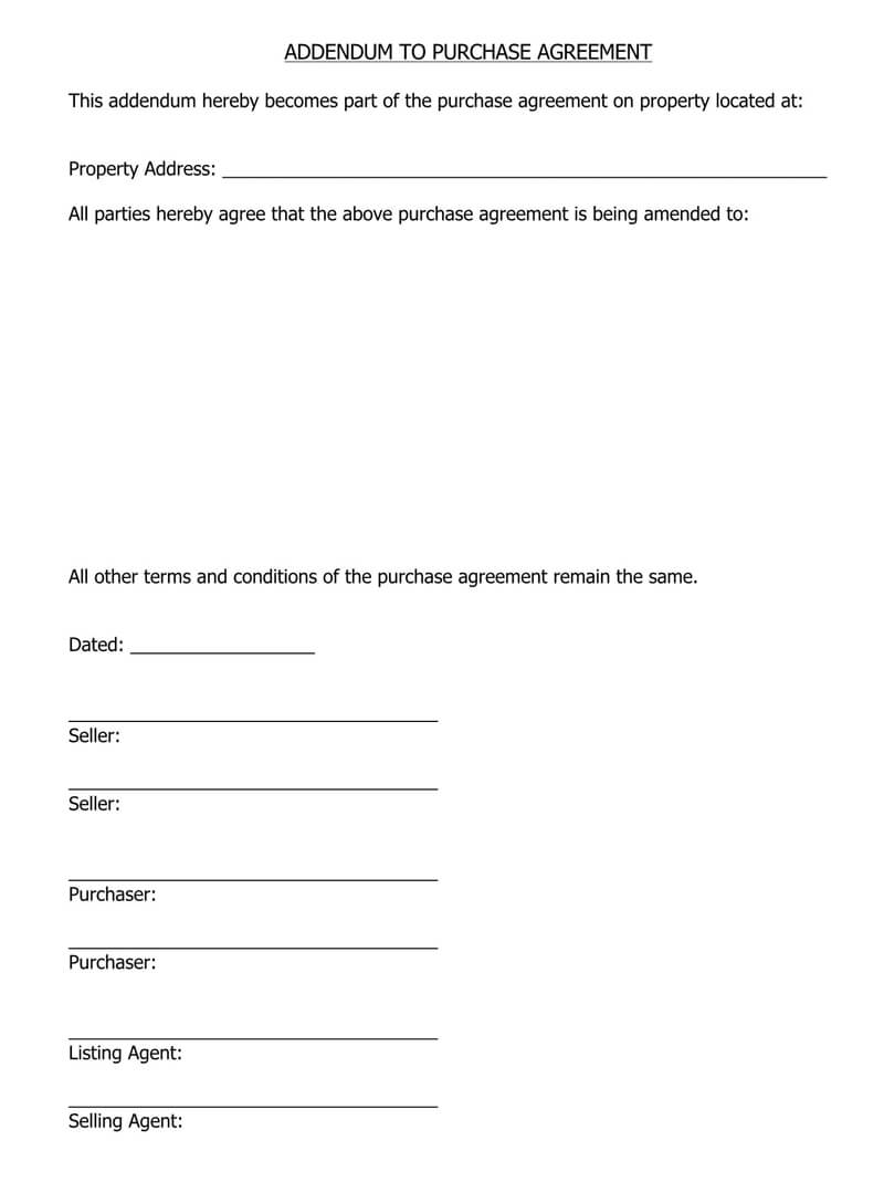 Addendum to Purchase Agreement Sample
