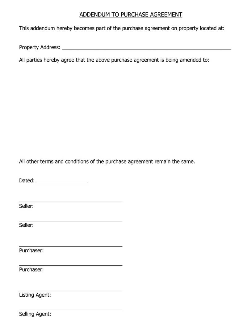 Great Downloadable Purchase Addendum Agreement Form as Pdf File