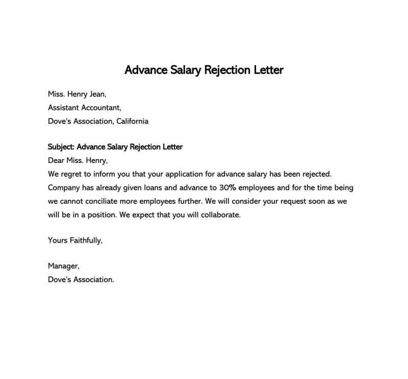 Great Printable Advance Salary Loan Application Rejection Letter Sample for Word Document