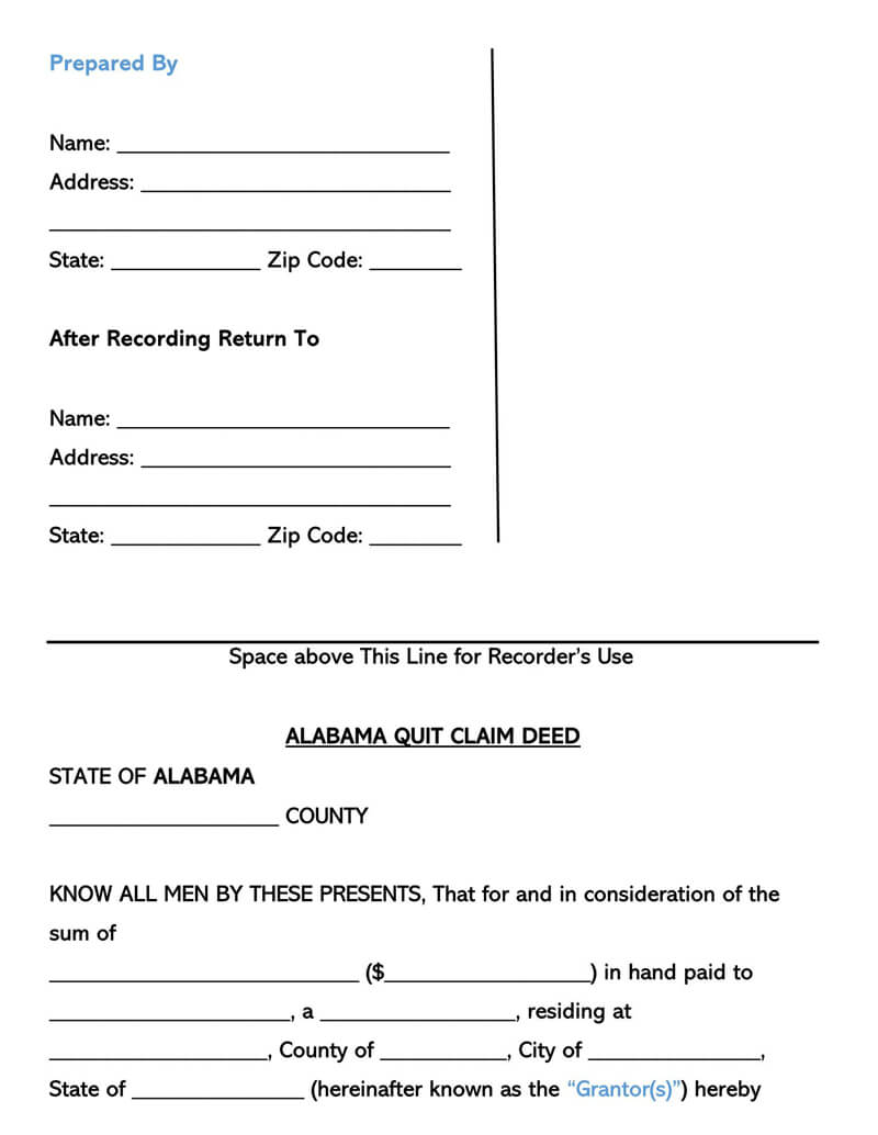 Alabama Quit Claim Deed Forms