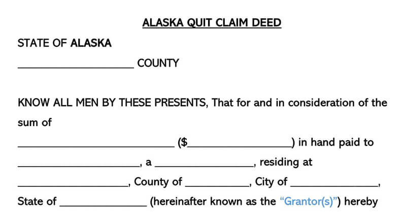 Alaska Quit Claim Deed Form