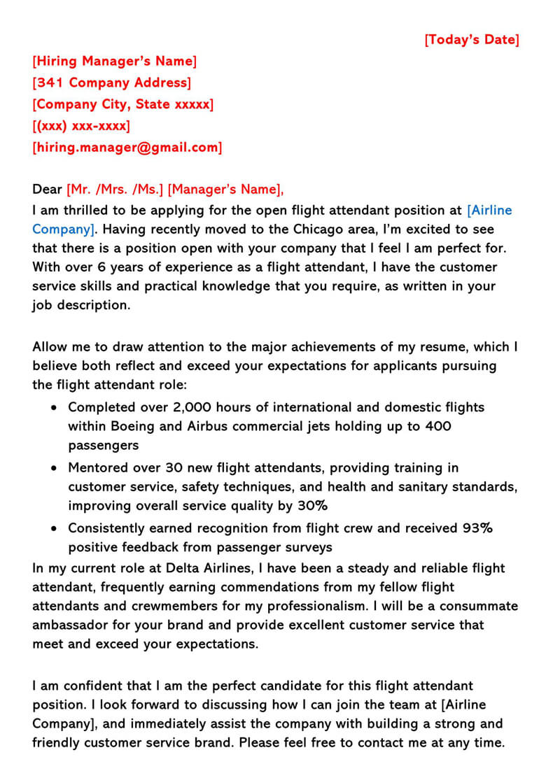 American Airlines Flight Attendant Cover Letter