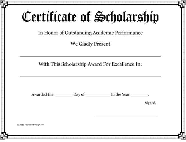 Award Certificate of Scholarship