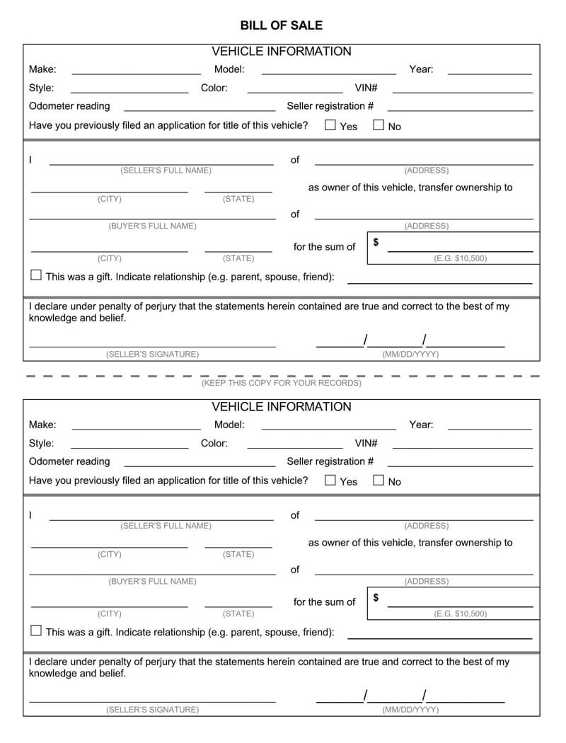 Basic Motorcycle Bill of Sale Form