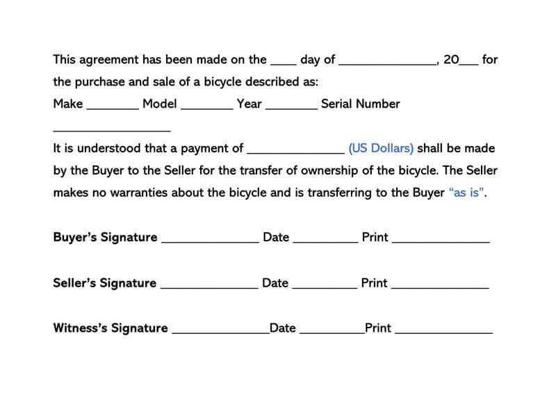 Free Bicycle Bill of Sale Form Template