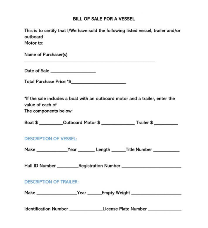 Free Boat (Vessel) Bill of Sale Forms How to Fill PDF