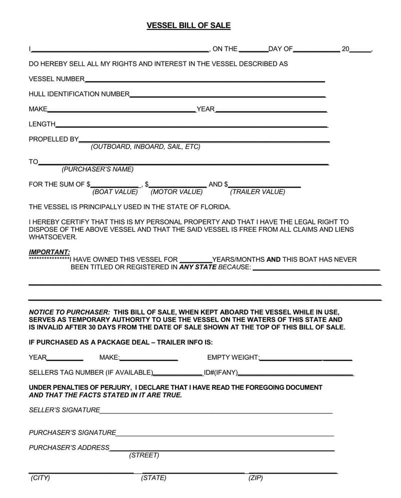 Free Boat Vessel Bill Of Sale Forms How To Fill Word Pdf