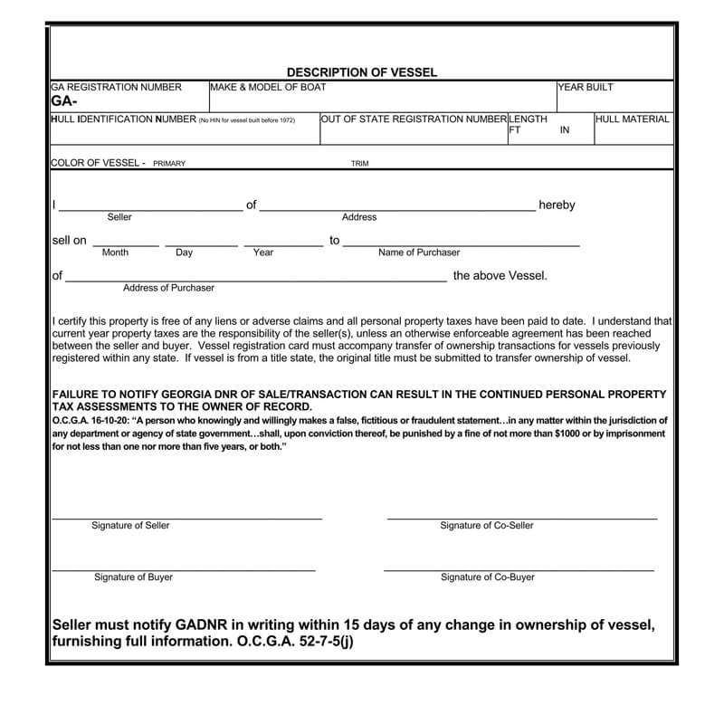 Bill of Sale for a Vessel Form Sample 05