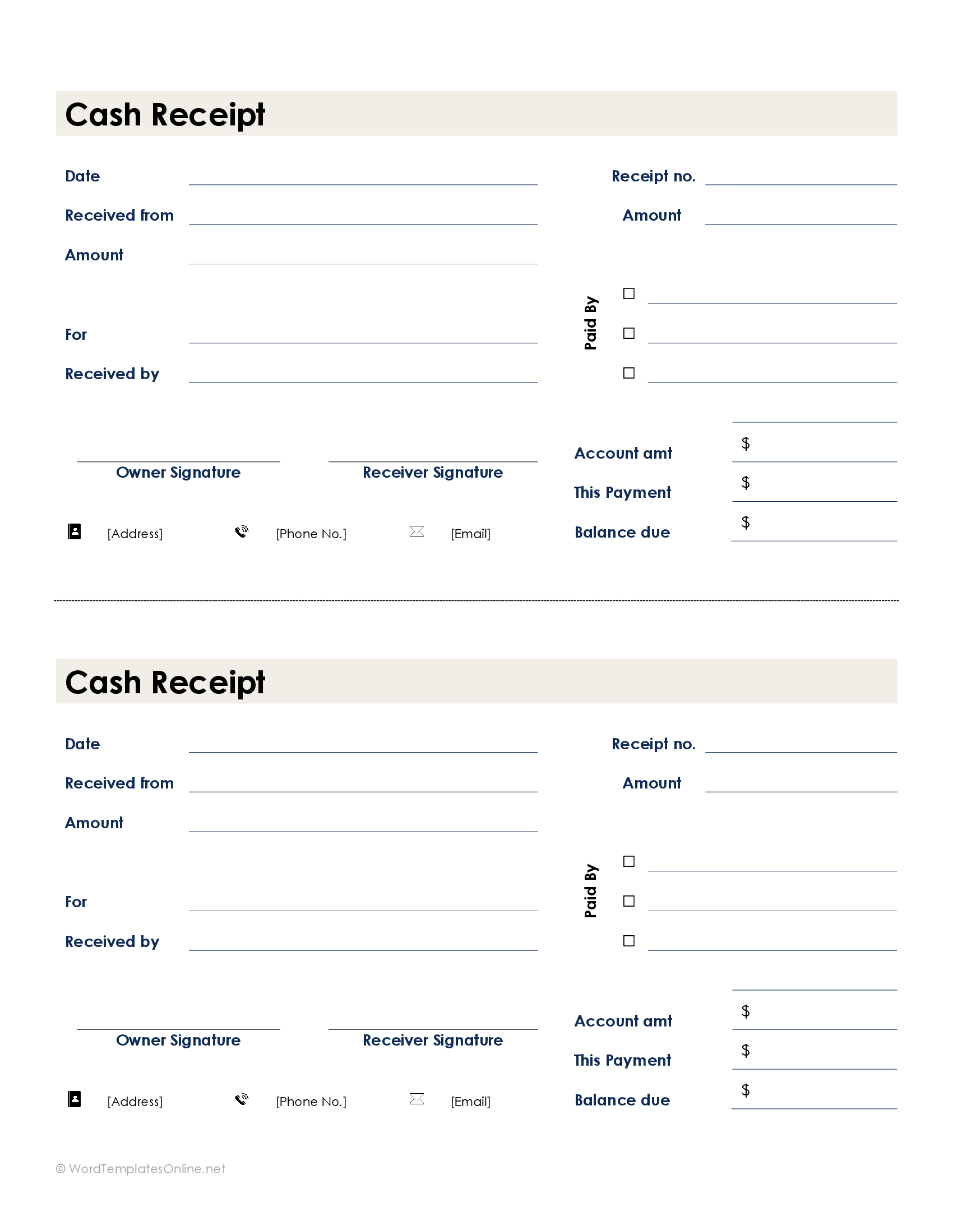 Modern cash receipt template - Word