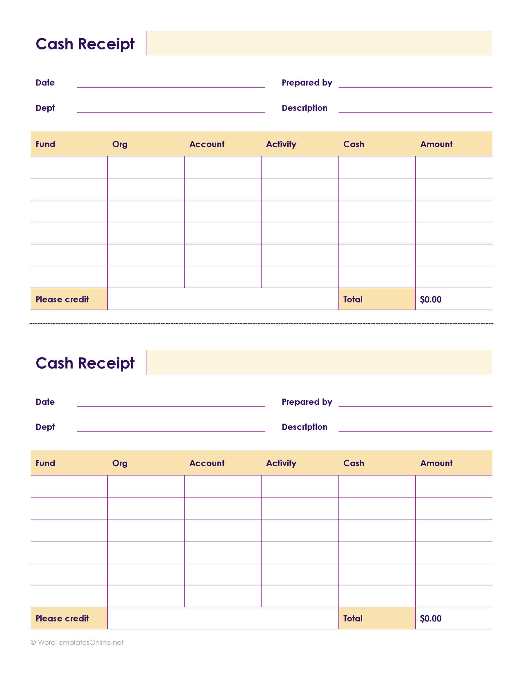 Premium cash receipt template - Free