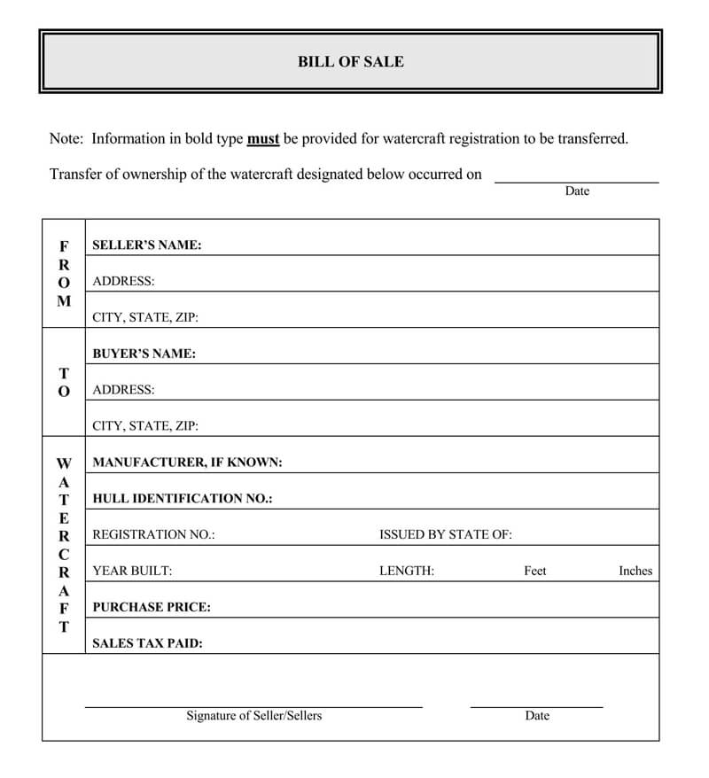 Boat Bill of Sale Template - Editable PDF Form