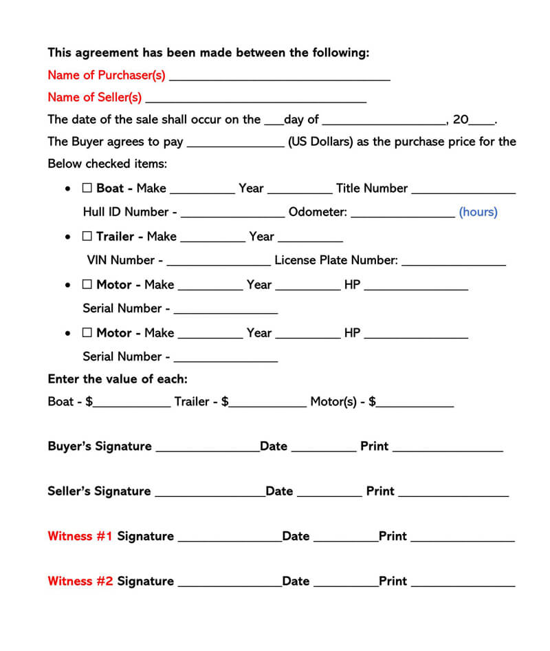 Free Boat Bill of Sale Form Template