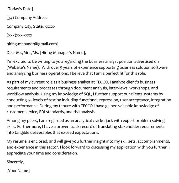 Free Business Analyst cover letter template