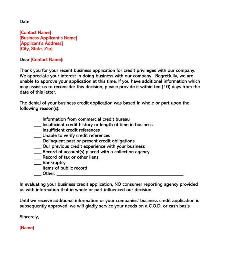 Professional Business Application Rejection Letter