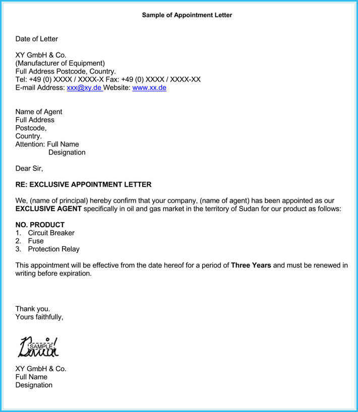 free edit business appointment letter