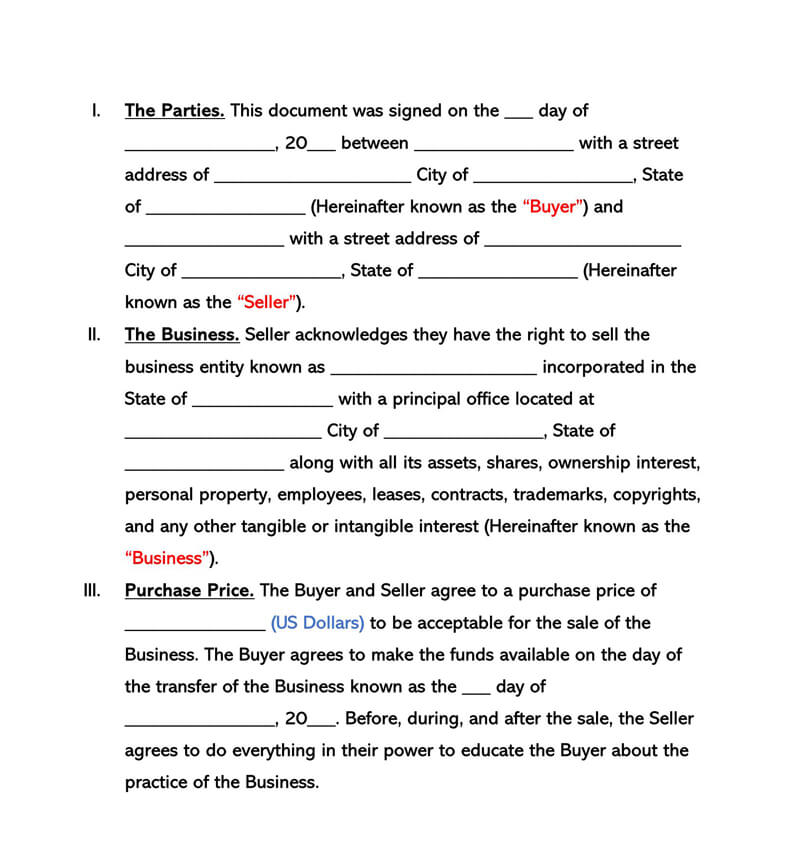 Free Business Bill of Sale Form Template
