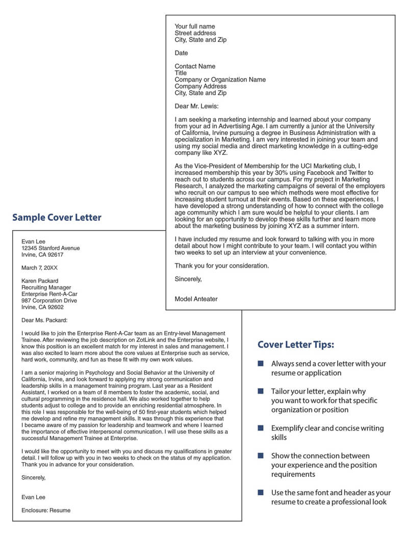 Business Email Cover Letter Sample