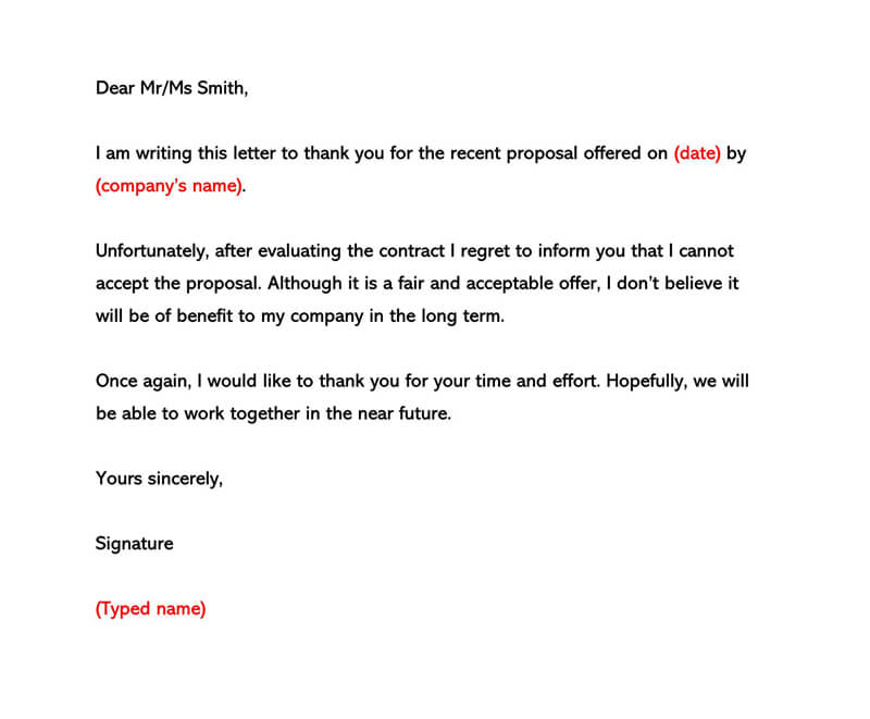 Sample Letter Of Rejection Of Business Proposal from www.wordtemplatesonline.net