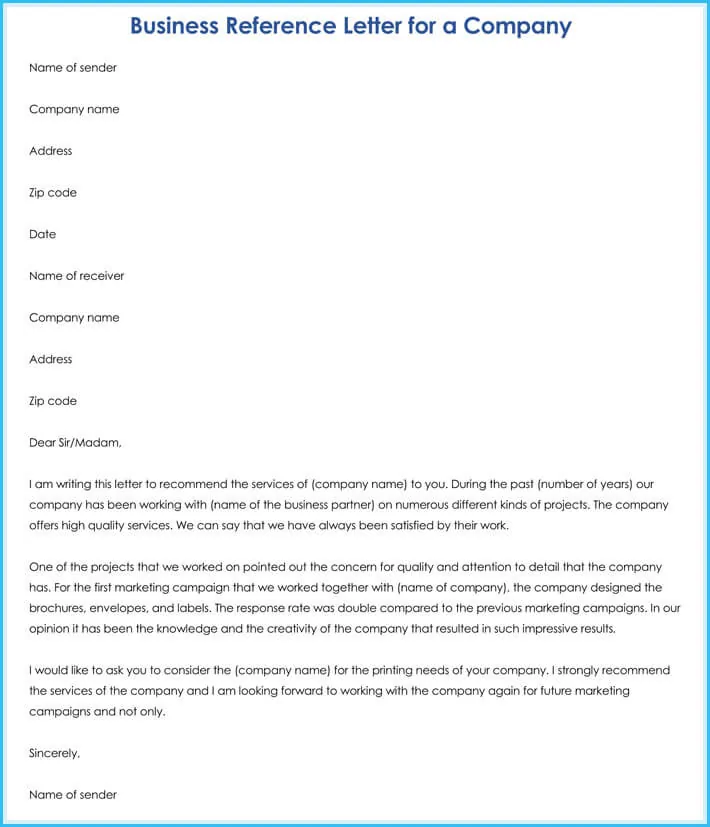 Business Reference Letter Write It Effectively 6 Best Templates