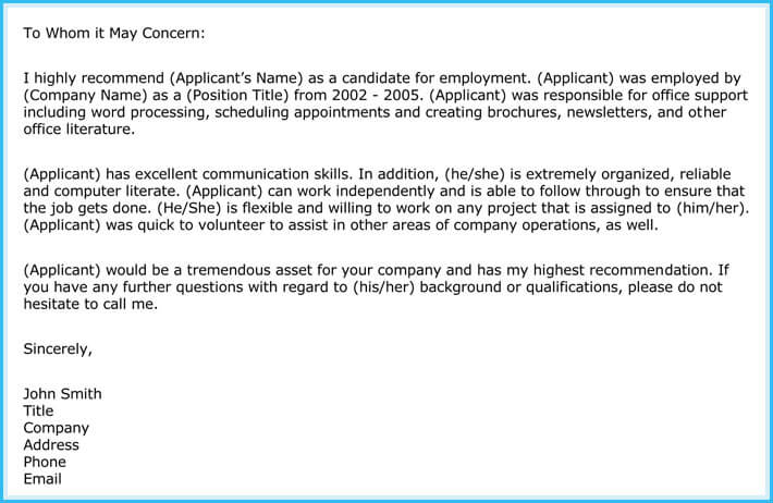 Business Reference Letter for Employment Format