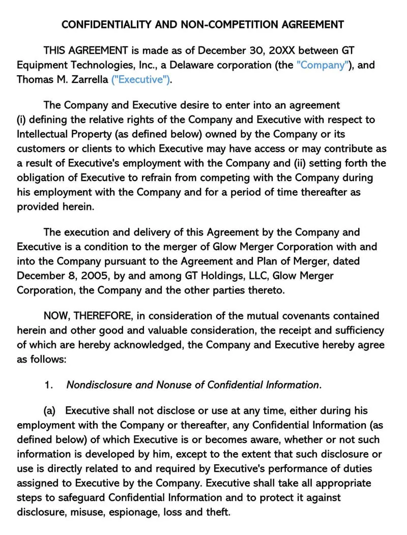 Free Non-Compete Agreement Templates (Employee, Contractor) For Business Templates Noncompete Agreement