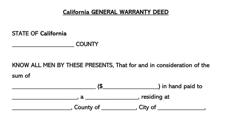 Free Printable California General Warranty Deed Form as Word Document