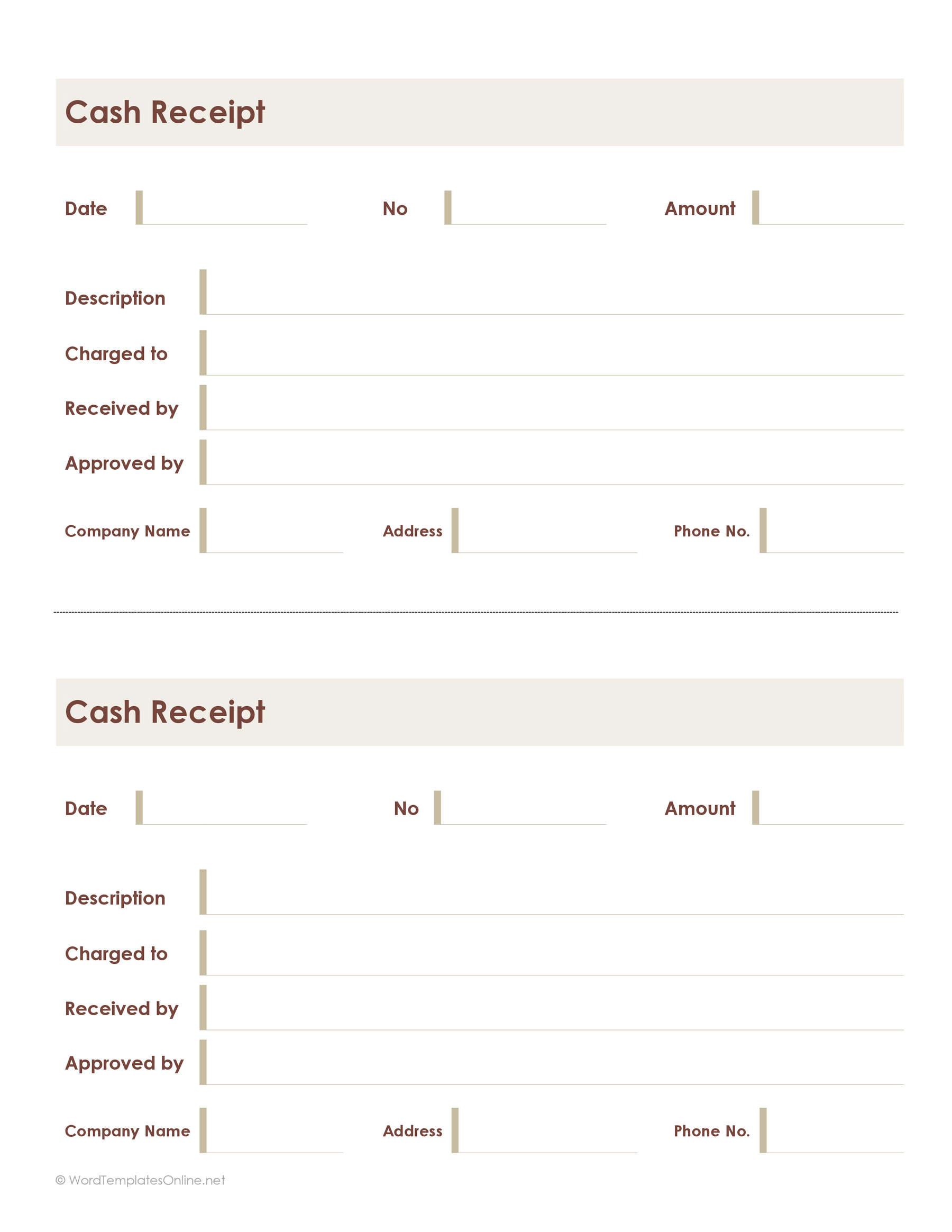 Blank cash receipt template - PDF