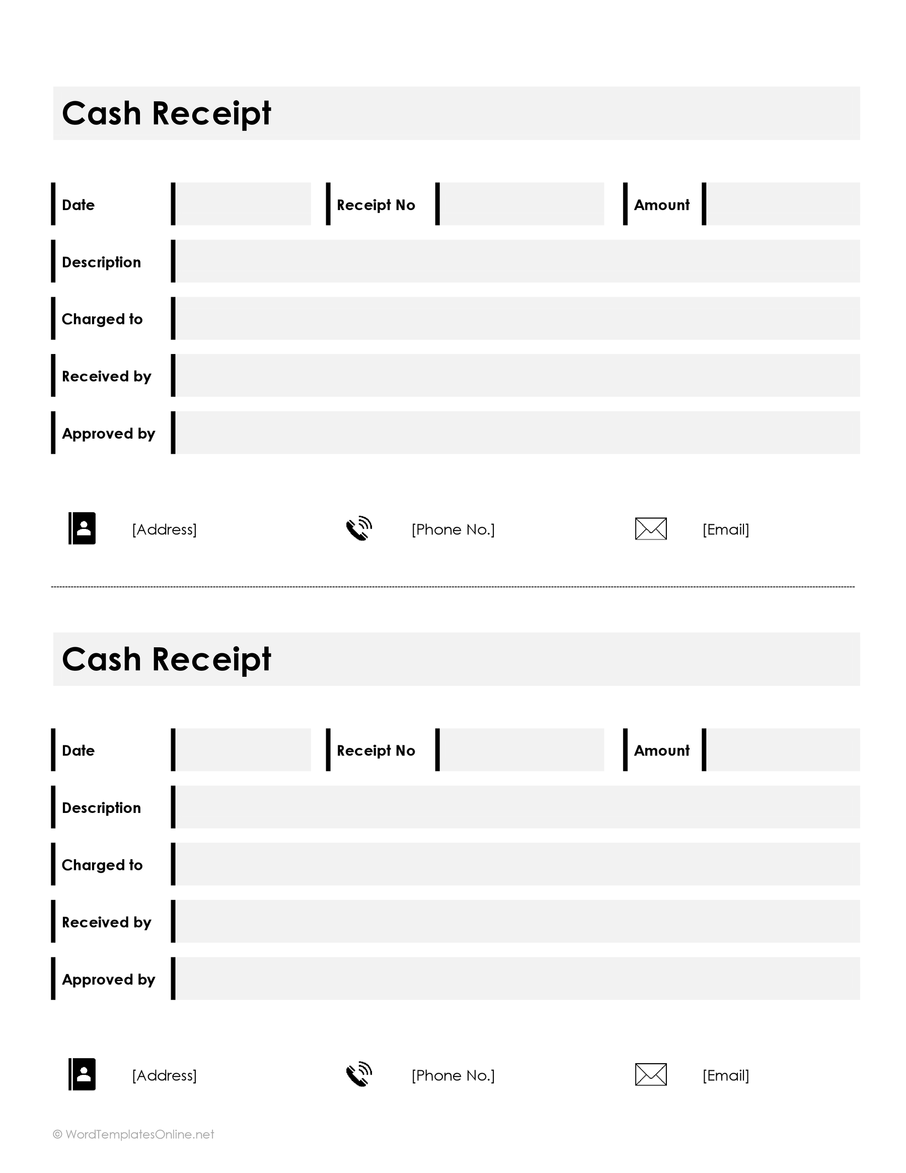 Personalized cash receipt template - PDF