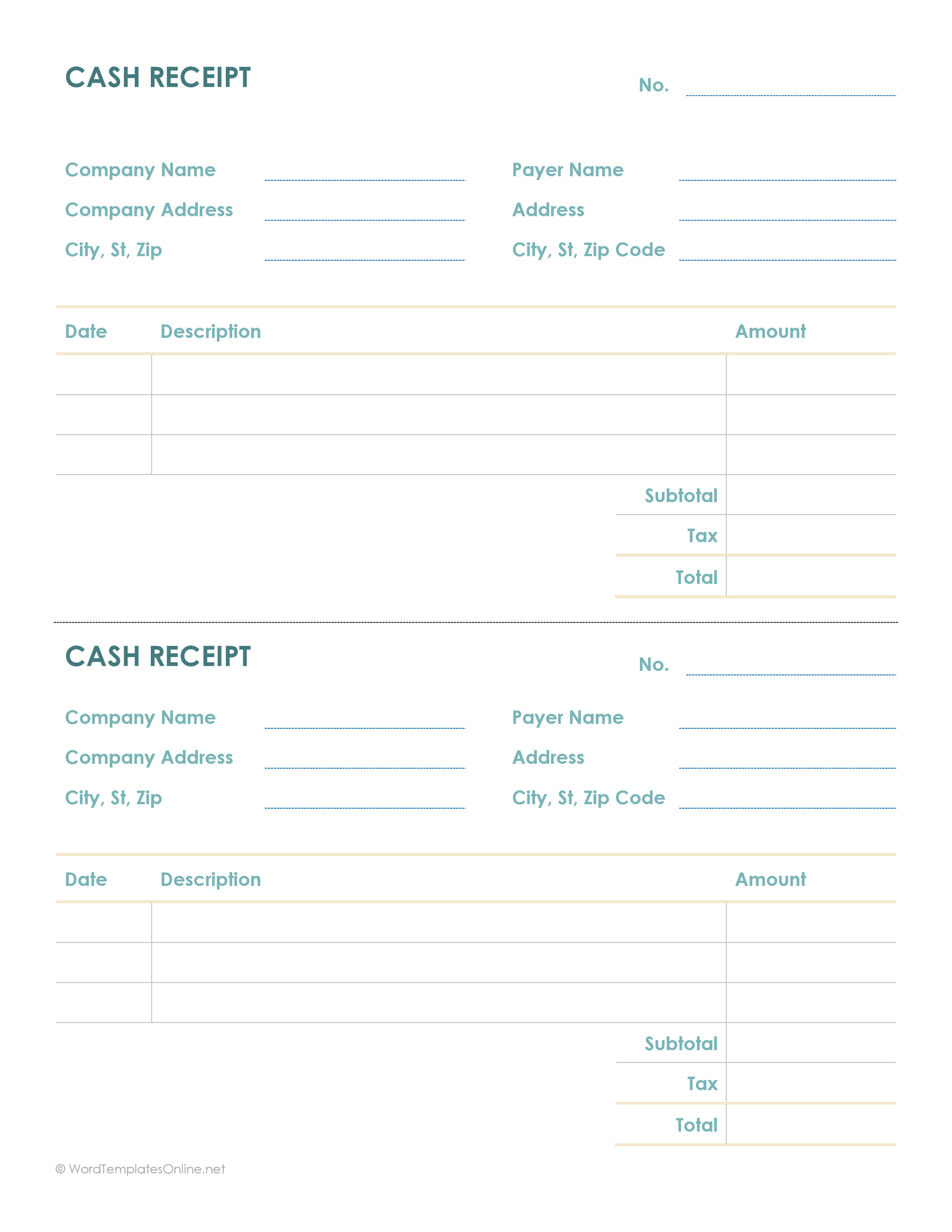 Professional cash receipt template - in ms word free download