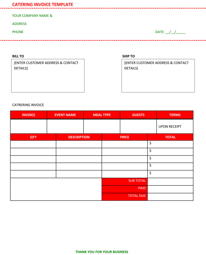 Catering Invoice Template Word