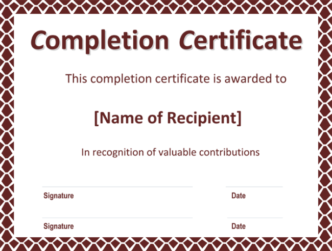 Certificate of Completion Template for Word