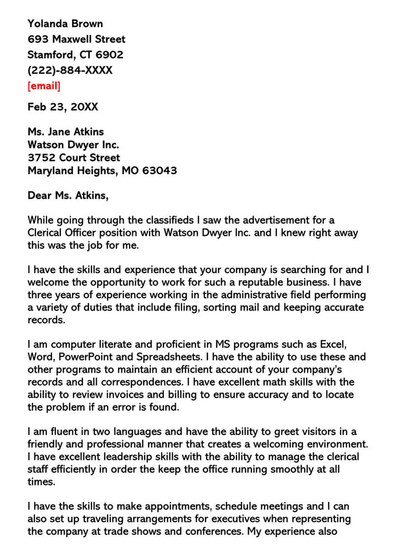 Free Clerical Cover Letter Sample 16 for Word