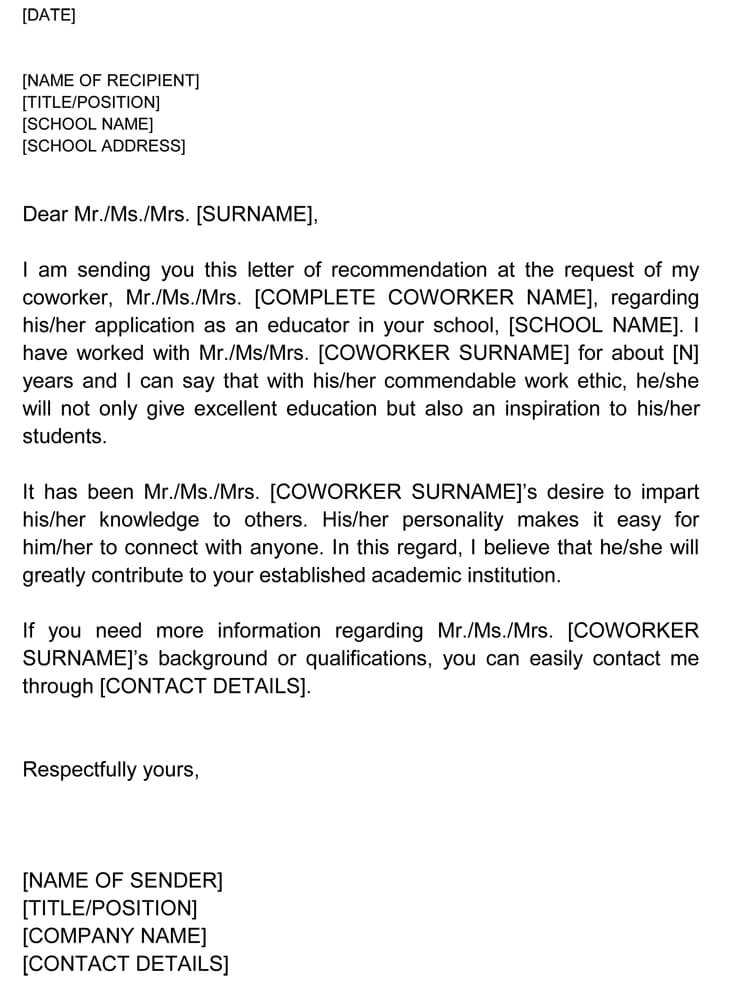 Editable Coworker Recommendation Letter Template