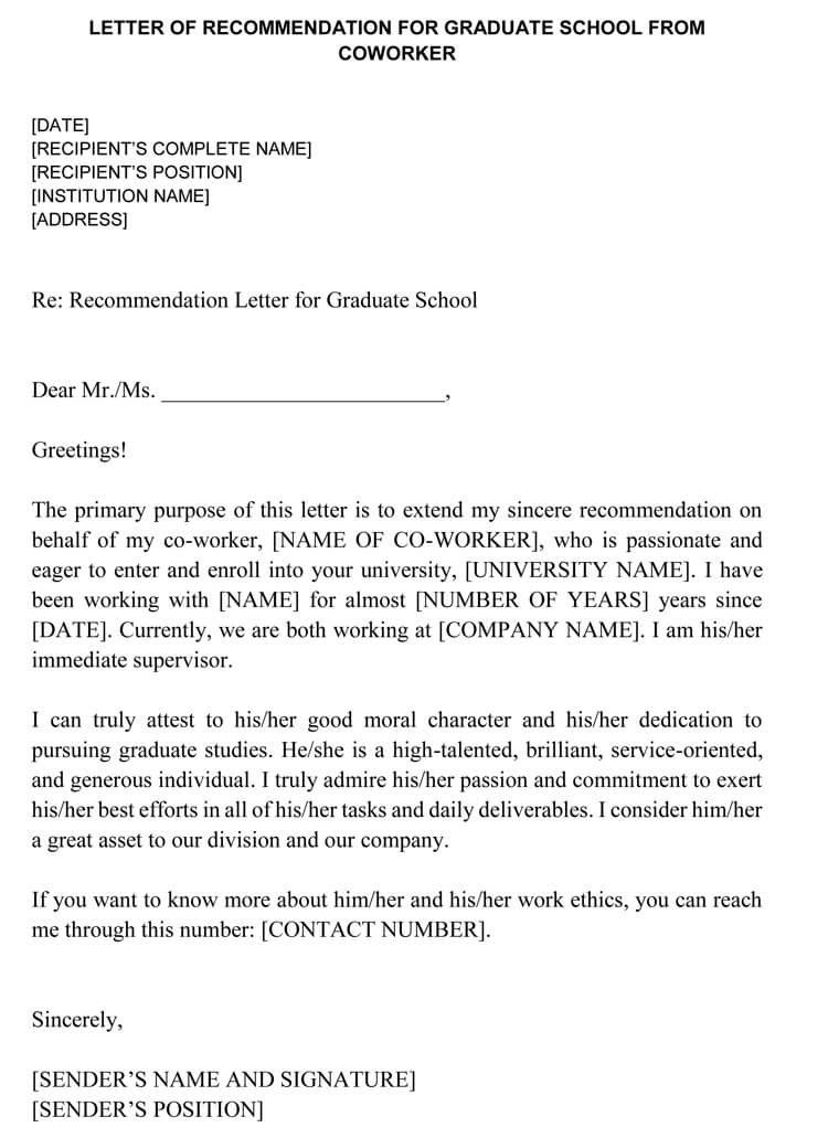 Coworker Sample Letter Of Recommendation For Graduate School From
Employer Pdf