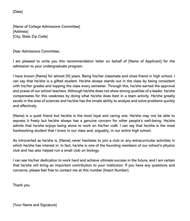 Sample Letter Of Recommendation College from www.wordtemplatesonline.net