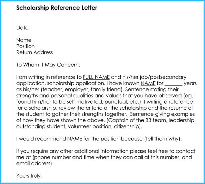 Scholarship Reference Letter Example