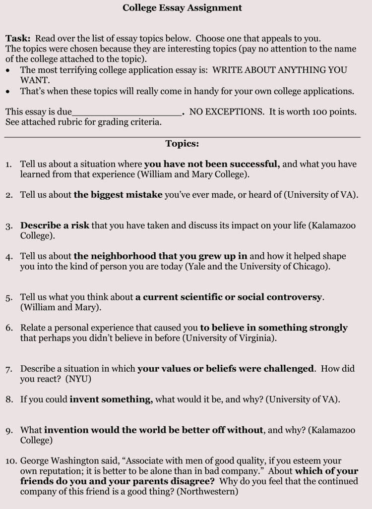 college essay application format